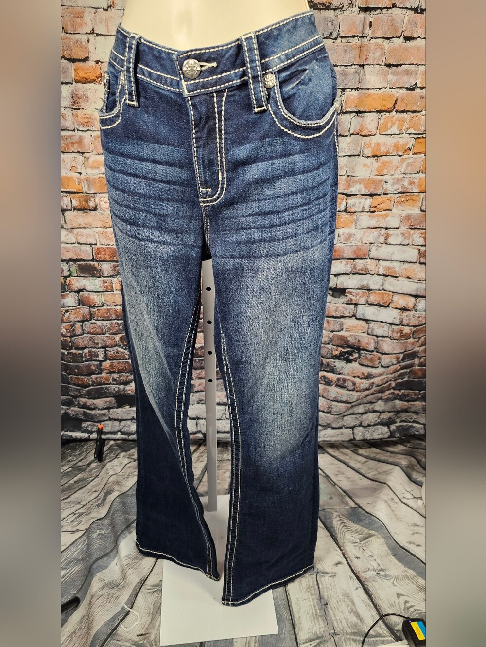 Miss Me Bootcut Jeans Women's 30 Dark Wash Embroidered Paisley Flap Pocket